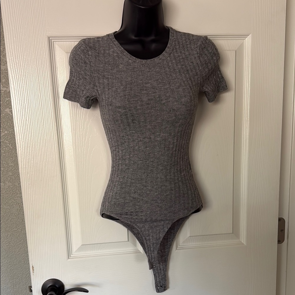 NYT Zara Charcoal Ribbed Bodysuit